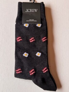 J.Crew Women’s Charcoal Gray Novelty Bacon & Egg Dress Socks NWT